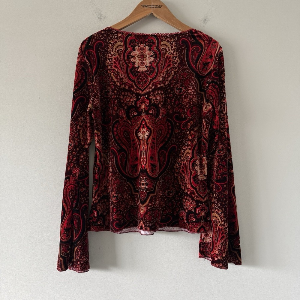 Vintage Y2K Velvet Bell Sleeve V Neck Top Medium Whimsigoth Fairy Made in USA - Picture 2 of 10